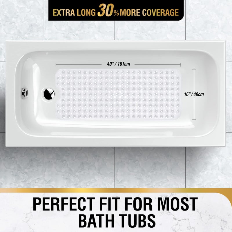 HITSLAM Bath Mat for Tub, Non Slip Bathtub Mat, 40 x 16 Inch Extra Long Bath Tub Mat, Machine Washable Bathroom Shower Mat with Suction Cups and Drain Holes, Soft on Feet, Clear - Image 5