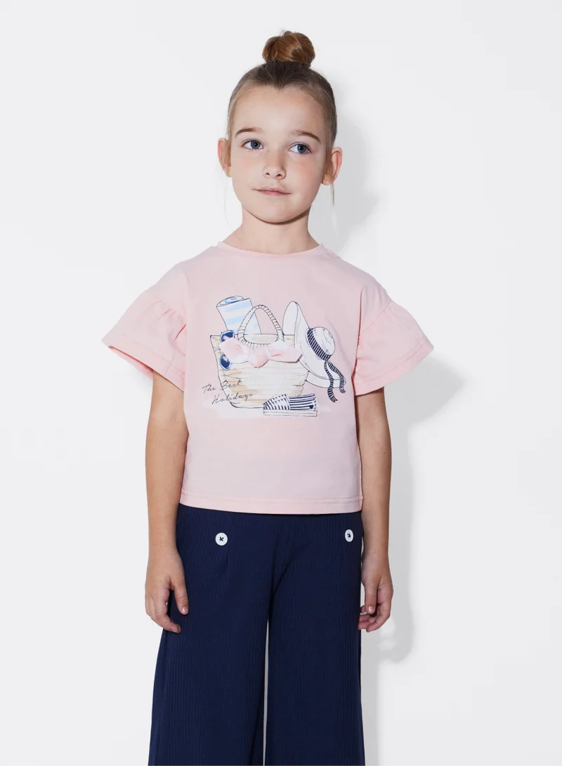 CANADA HOUSE Soft and Comfortable Pink Cotton T-shirt with Wide Sleeves for Girls