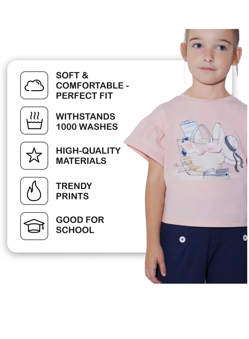 CANADA HOUSE Soft and Comfortable Pink Cotton T-shirt with Wide Sleeves for Girls