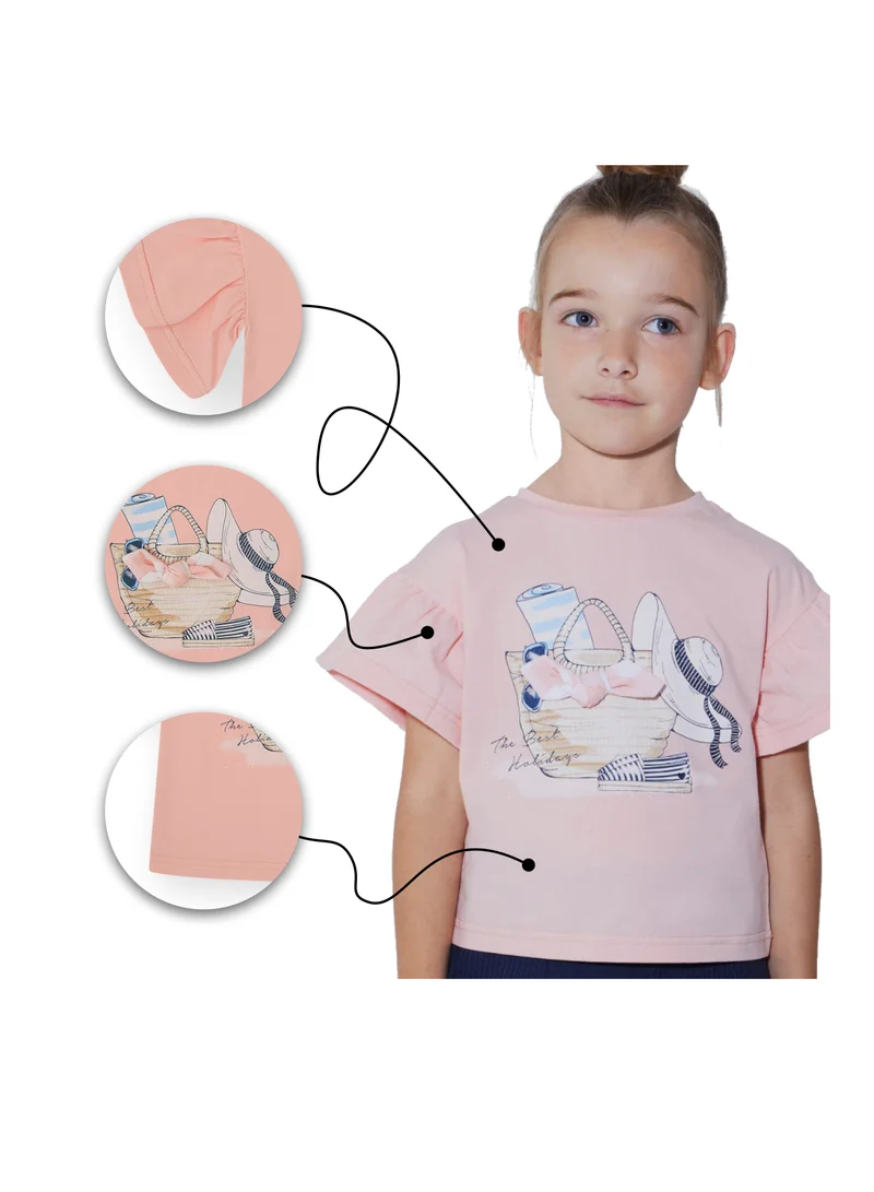 CANADA HOUSE Soft and Comfortable Pink Cotton T-shirt with Wide Sleeves for Girls