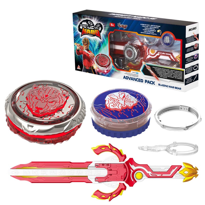 INFINITY NADO Battle Top Set with Sword Launcher Metal Glowing Battling Tops Attack Type Spinning Top Game Toy Battle Starter Pack Set for Boys Girls 5 Advanced Pack Blazing War Bear - Image 2