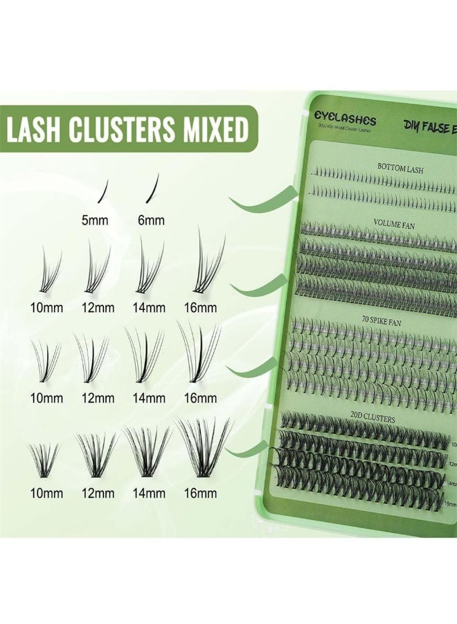 Joudi False Lash DIY Extensions Kit, 551 PCS Reusable Lash Clusters with Bond & Seal, Tweezers, Fluffy Volume Natural Eyelashes for Daily Use (Green) - Image 4