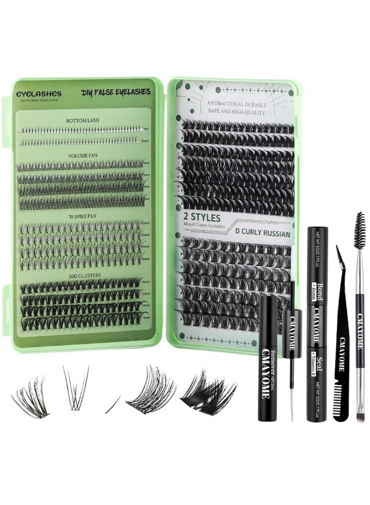 Joudi False Lash DIY Extensions Kit, 551 PCS Reusable Lash Clusters with Bond & Seal, Tweezers, Fluffy Volume Natural Eyelashes for Daily Use (Green) - Image 1