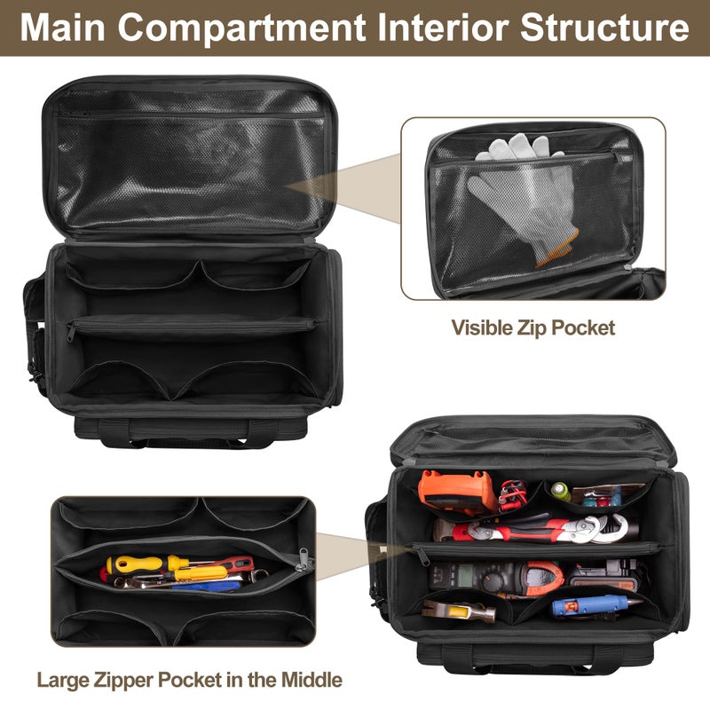 Rexmica 14-Inch Tool Bag with Anti-friction Bottom, Hand Tool Storage Organizer for Men, Tactical Range Bag, Multi-purpose Work Tote for Repairman, Carpenters, Handyman, Black - Image 2