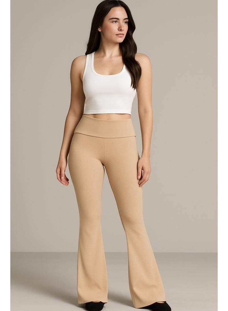Soft Steps Flared trousers Biege with Fold-Over Waist M - Image 1