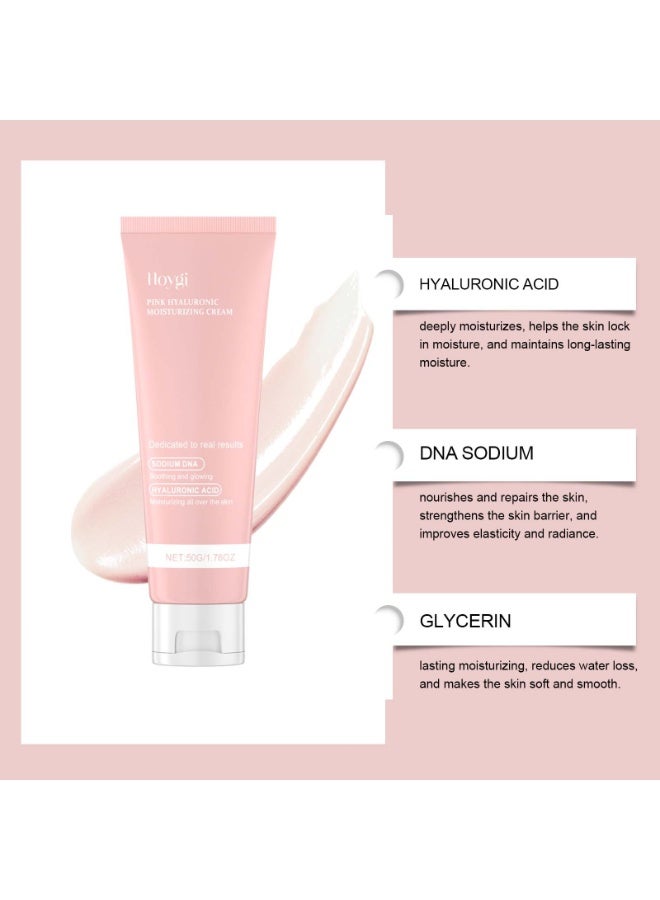Hoygi Pink Hyaluronic Moisturizing Cream for Facial Moisturizer, Long-lasting Hydration,  Hydrating & Firming, Uneven Skin Tone, Pore Care (50g) - Image 2