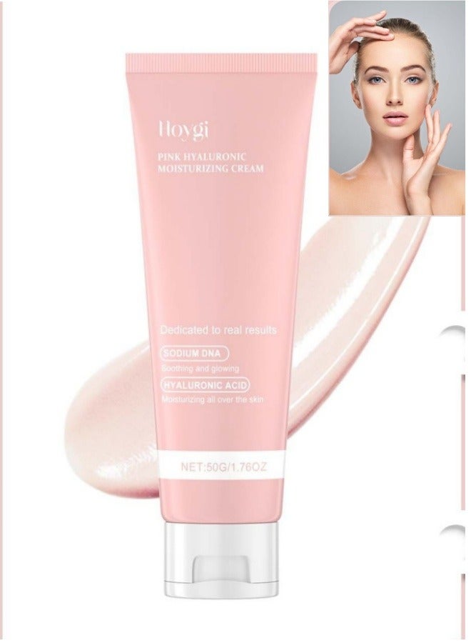 Hoygi Pink Hyaluronic Moisturizing Cream for Facial Moisturizer, Long-lasting Hydration,  Hydrating & Firming, Uneven Skin Tone, Pore Care (50g) - Image 1