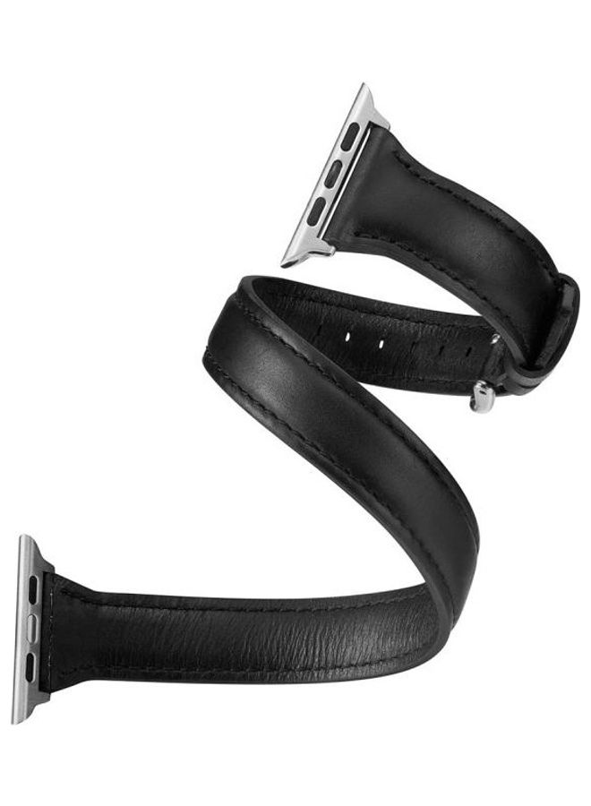 NIBEMINENT Double Loop Replacement Wrist Strap Watchband For Apple Watch Series Wacth 5/4 40mm & 3/2/1 38mm Black  - Image 4