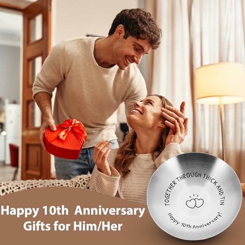 Fleure Esme 10th Anniversary Tin Gifts for Her Him 10 Year Wedding Tin Gifts for Husband Wife Romantic Keepsake for Couple Wife Husband for 10 Year Wedding Anniversary Present Jewelry Tray Ring Dish - Image 2