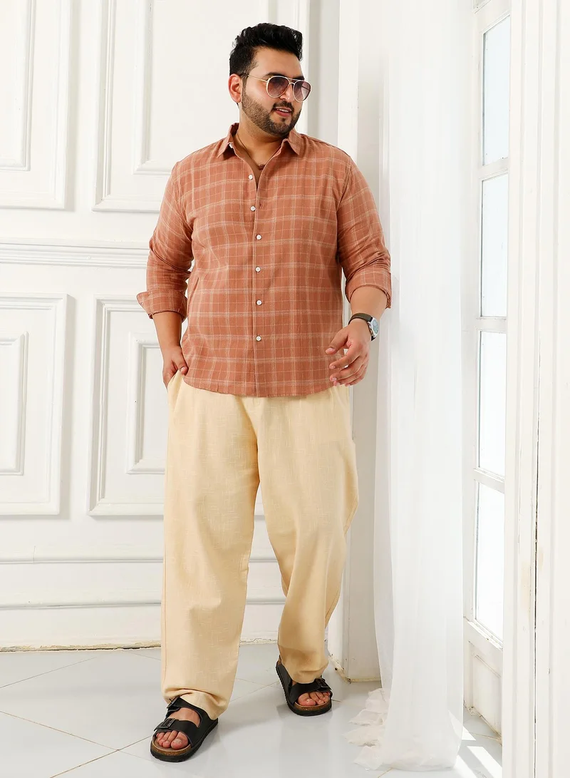 Instafab Plus Instafab Plus Men's Chocolate Brown Tartan Plaid Shirt For Casual Wear | Spread Collar | Long Cuffed Sleeves | Button Closure | Plus Size Shirt Crafted With Comfort Fit For Everyday Wear