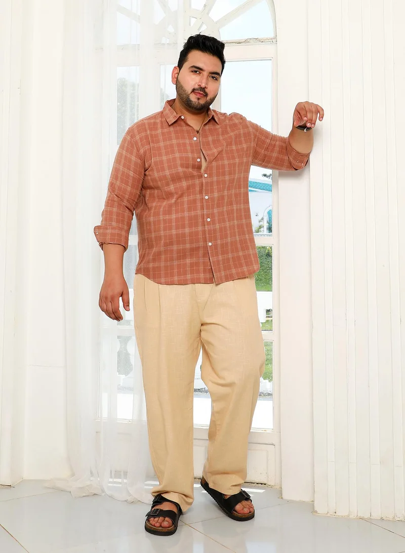 Instafab Plus Instafab Plus Men's Chocolate Brown Tartan Plaid Shirt For Casual Wear | Spread Collar | Long Cuffed Sleeves | Button Closure | Plus Size Shirt Crafted With Comfort Fit For Everyday Wear