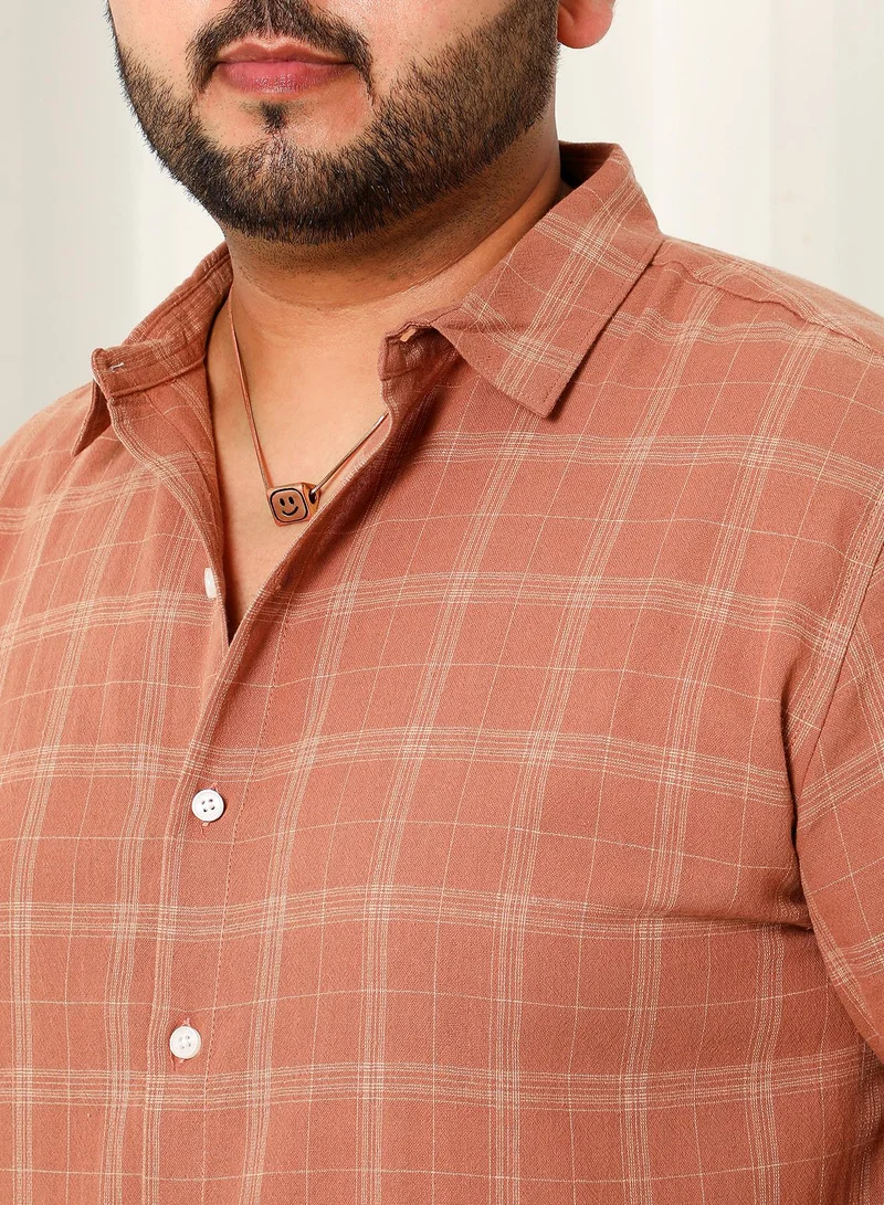 Instafab Plus Instafab Plus Men's Chocolate Brown Tartan Plaid Shirt For Casual Wear | Spread Collar | Long Cuffed Sleeves | Button Closure | Plus Size Shirt Crafted With Comfort Fit For Everyday Wear