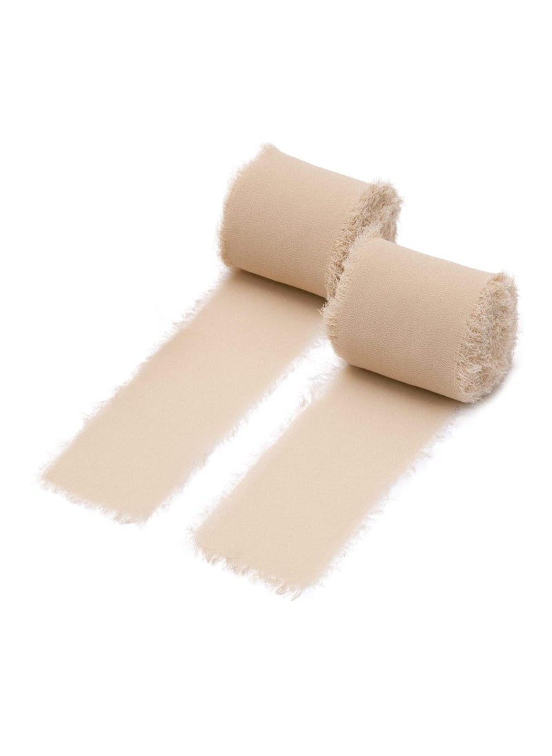 Sweet seven Handmade Fringe Ribbon Bundle 2 Rolls of 4cm x 5m (1.57" x 5.46Yd) Pink Chiffon Silk Ribbon and  Rose Pink Cotton Linen Ribbon with Frayed Edges  for Weddings Gifts and DIY Crafts  - Image 1