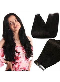 Full Shine Tape in Hair Extensions Human Hair 18 Inch Seamless Skin Weft Pu Hair Extensions Color 1B Off Black Glue in Hair Extensions 20 Pcs 50 Grams  - Image 1