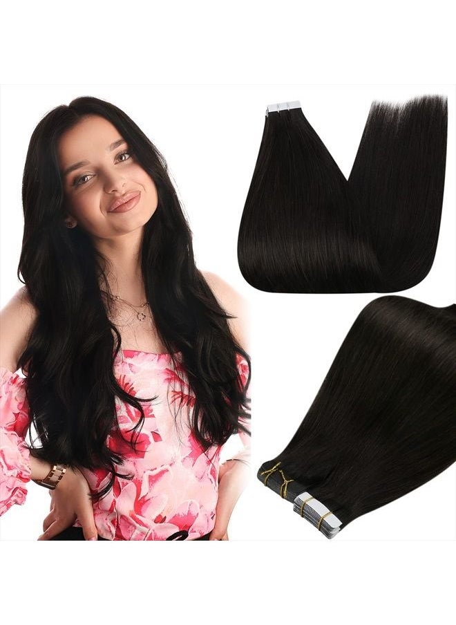Full Shine Tape in Hair Extensions Human Hair 18 Inch Seamless Skin Weft Pu Hair Extensions Color 1B Off Black Glue in Hair Extensions 20 Pcs 50 Grams  - Image 1