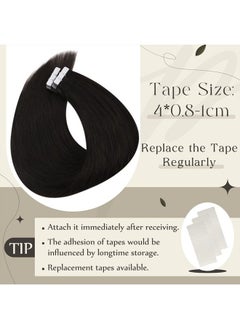 Full Shine Tape in Hair Extensions Human Hair 18 Inch Seamless Skin Weft Pu Hair Extensions Color 1B Off Black Glue in Hair Extensions 20 Pcs 50 Grams  - Image 3