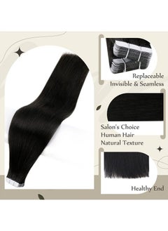 Full Shine Tape in Hair Extensions Human Hair 18 Inch Seamless Skin Weft Pu Hair Extensions Color 1B Off Black Glue in Hair Extensions 20 Pcs 50 Grams  - Image 2