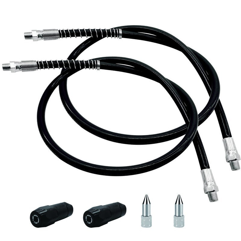 39in 6Piece Grease Gun Hose Kit Grease Gun Accessories Set Includes 2pcs 39 Flex Grease Hose Extension 2pcs 4Jaw Standard Grease Couplers and 2pcs Sharp Nozzles 18 NPT