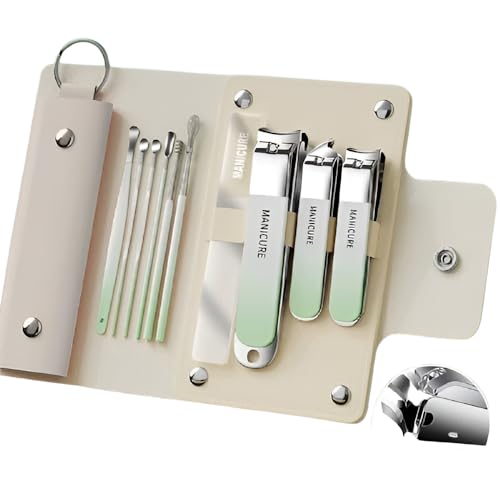 Simois 10 In 1 Nail Clippers Set Portable Manicure and Pedicure Kit, Travel Mini Nail Kit with Leather Case, Nail File Fingernail Clipper Nail Cutter kit for Men and Women (Pack Of 1, Light Green) - Image 1