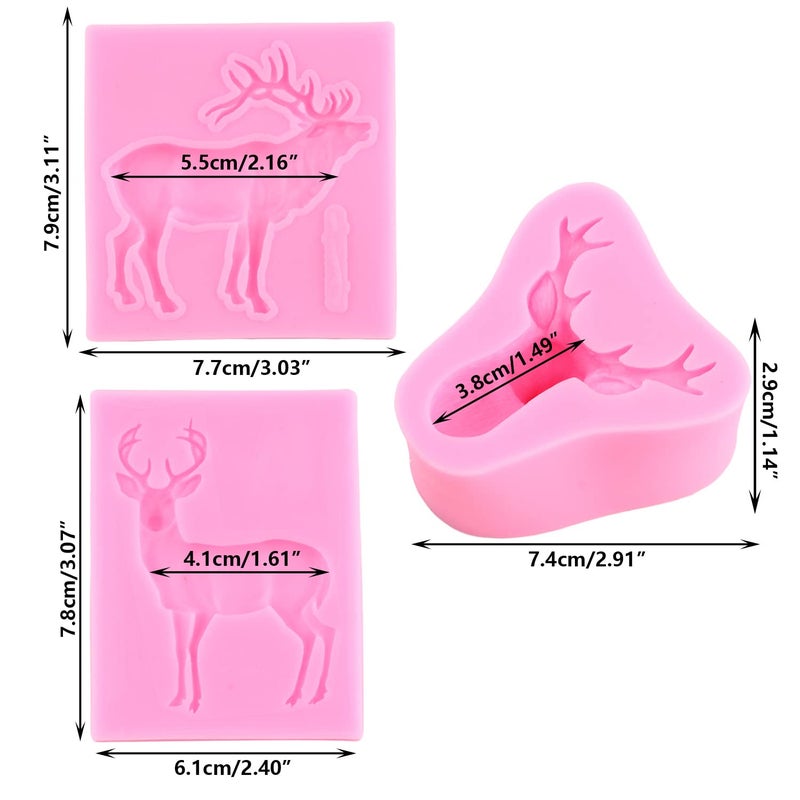 RFGHAC Christmas Deer Silicone Mold 3D Stag Head Fondant Molds Elk Mold For Christmas Cake Decoration Cupcake Topper Candy Chocolate Polymer Clay Gum Paste Set Of 3 - Image 2