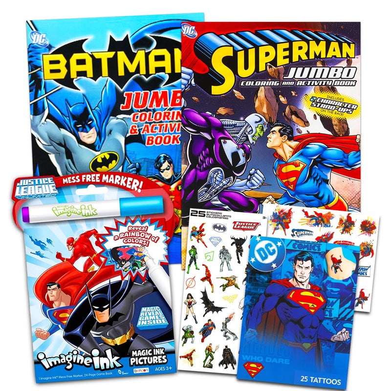 Justice League Super Hero Coloring Book Super Set - Bundle with 3 DC Comics Justice League Activity Books, Stickers and Temporary Tattoos (Superhero Party Favors) - Image 1