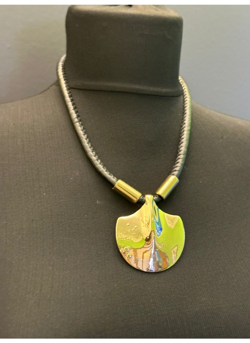 Gönülden Tasarım Heartfelt Design Leather Strap Design Gold Yellow Women's Necklace Length 20 cm  - Image 1