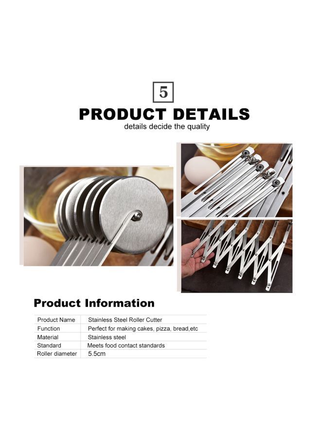 NIBEMINENT 5-Wheel Stainless Steel Pizza Cutter Silver 5.6x24.5centimeter - Image 4