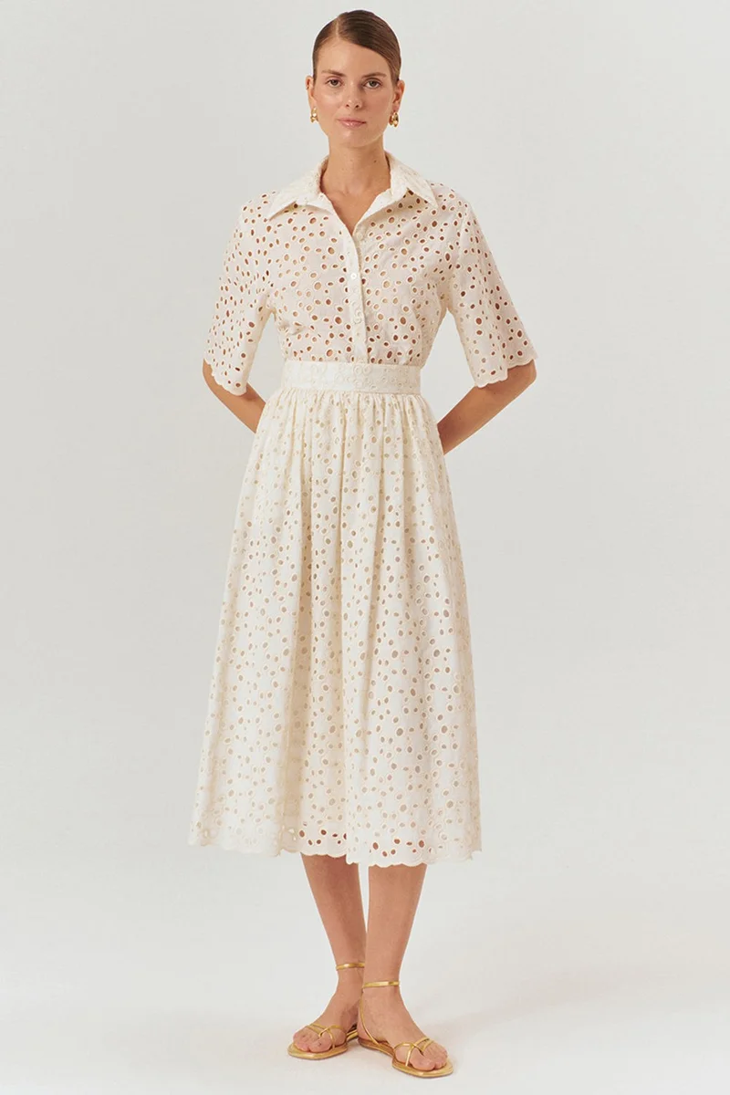 EXQUISE Fisko Patterned Cotton Midi Length Regular Skirt