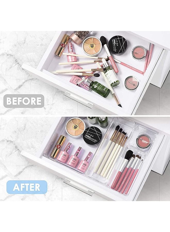 25 PCS Clear Desk Plastic Drawer Organizers Set 4-Size Versatile Bathroom and Vanity Box Trays Storage Bins for Makeup Jewelries Kitchen Bathroom Utensils Gadget and Office (Transparent） - Image 2