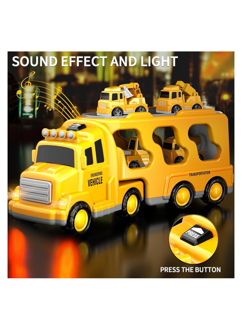 SYOSI Engineering Monster Trucks Toys, 7 in 1 Construction Transporter, Lights and Sounds, Excavator, Bulldozer, Crane, Lights and Sounds, Birthday Gifts, for 2-4 Years Old Toddlers, Birthday Gift - Image 2