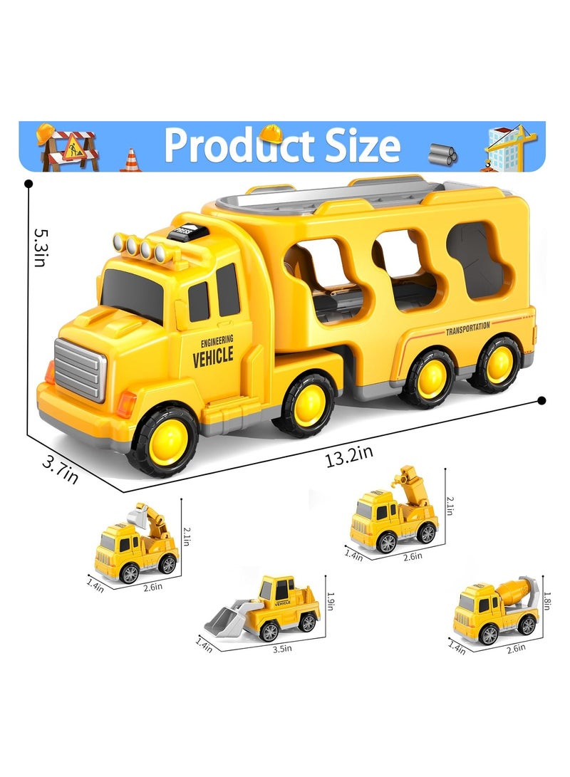 SYOSI Engineering Monster Trucks Toys, 7 in 1 Construction Transporter, Lights and Sounds, Excavator, Bulldozer, Crane, Lights and Sounds, Birthday Gifts, for 2-4 Years Old Toddlers, Birthday Gift - Image 5