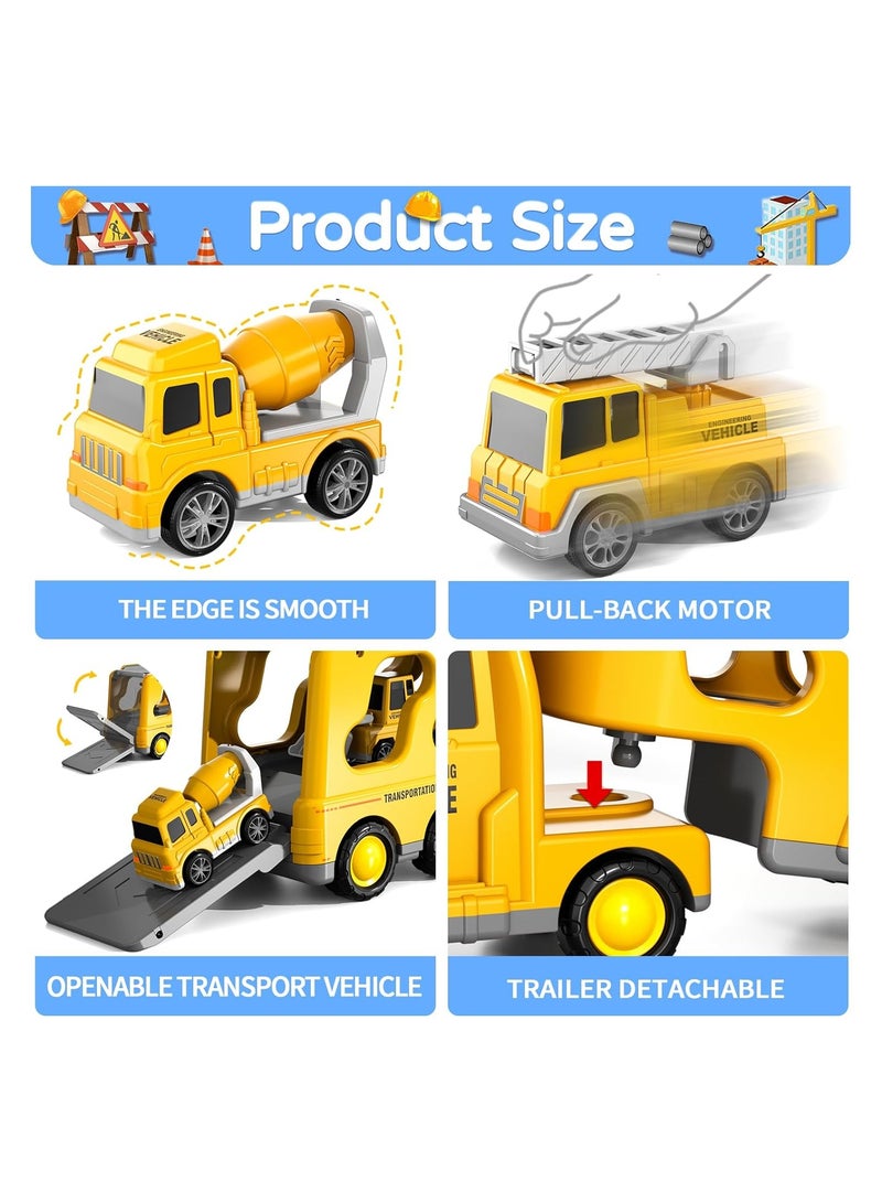 SYOSI Engineering Monster Trucks Toys, 7 in 1 Construction Transporter, Lights and Sounds, Excavator, Bulldozer, Crane, Lights and Sounds, Birthday Gifts, for 2-4 Years Old Toddlers, Birthday Gift - Image 3
