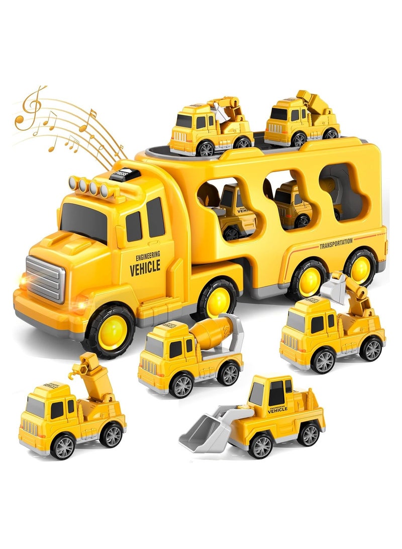 SYOSI Engineering Monster Trucks Toys, 7 in 1 Construction Transporter, Lights and Sounds, Excavator, Bulldozer, Crane, Lights and Sounds, Birthday Gifts, for 2-4 Years Old Toddlers, Birthday Gift - Image 1