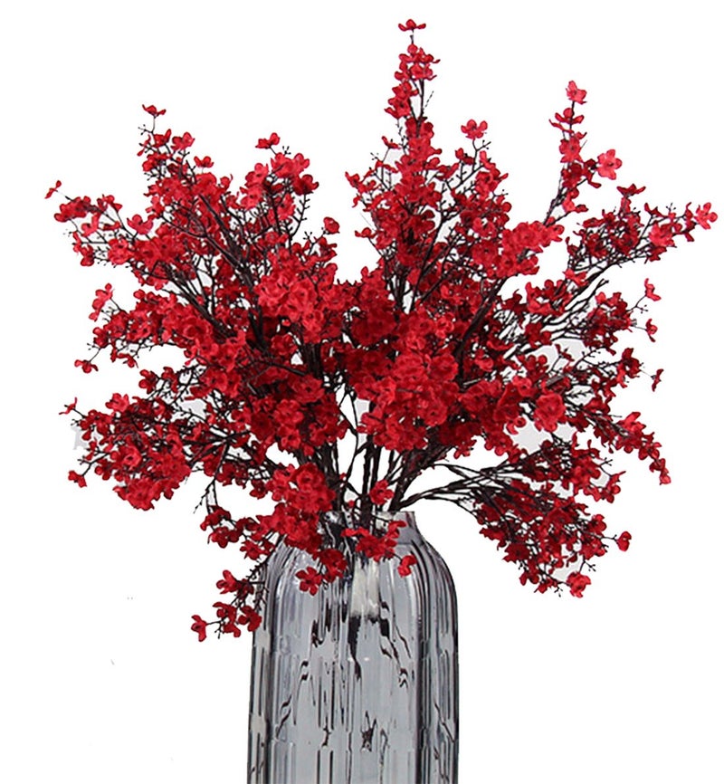 JAKYGlobal Babys Breath Fabric Cloth Artificial Flowers 6 Bundle European Fake Silk Plants Decor Wedding Party Decoration Bouquets Real Touch DIY Home GardenRed