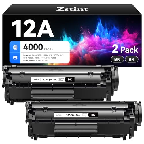 Zstint 12A Black Toner Cartridge 2-Pack Replacement for HP 12A Q2612A Toner Compatible with HP LaserJet MFP M1005 M1319f 1010 1012 1015 1018 1020 Plus 1022 1022n 1022nw 3015 3020 3030 3050z 3052 3055 Printer - Image 1