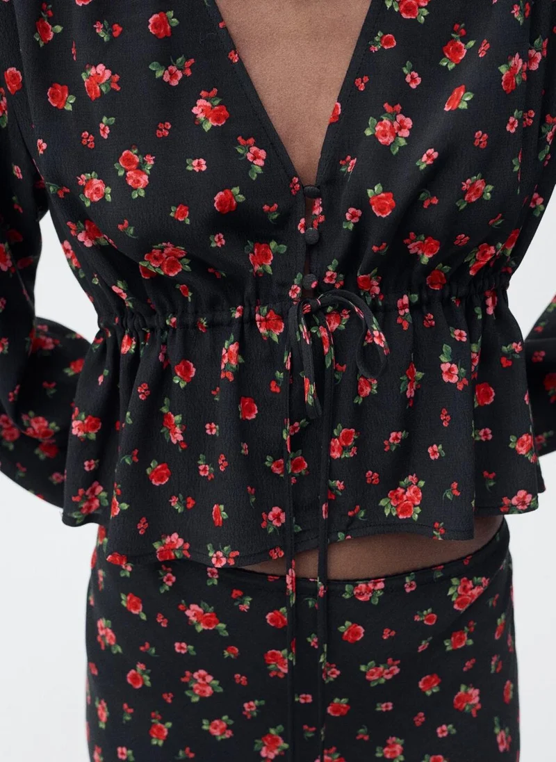 MANGO Ruffled Floral Blouse