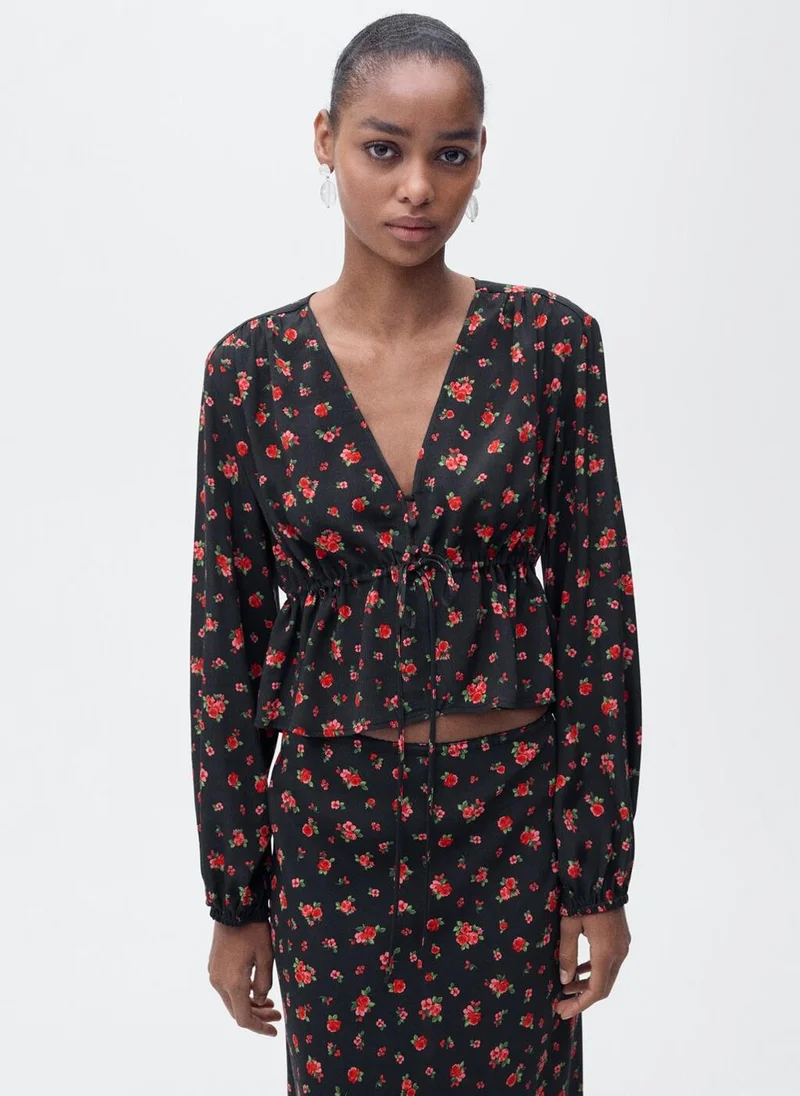 MANGO Ruffled Floral Blouse
