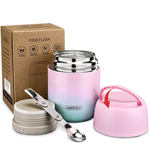 JOOPETALK 17 oz Insulated Lunch Containers Hot Food Jar, Wide Mouth Lunch Thermo for Kids Adults, Vacuum Stainless Steel Lunch Box With Handle Folding Spoon for School, Office (Blue-Pink) - Image 1