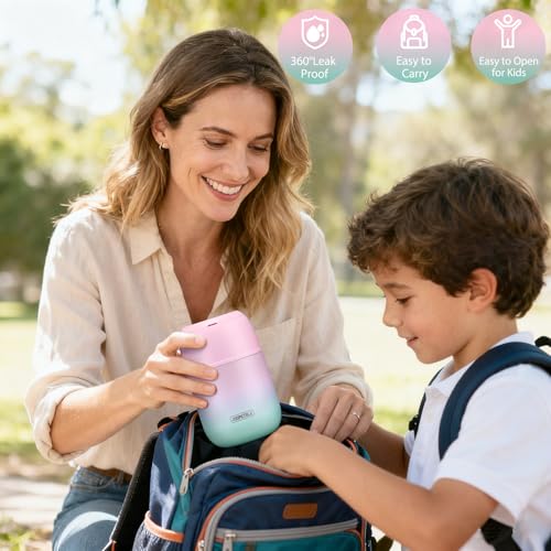 JOOPETALK 17 oz Insulated Lunch Containers Hot Food Jar, Wide Mouth Lunch Thermo for Kids Adults, Vacuum Stainless Steel Lunch Box With Handle Folding Spoon for School, Office (Blue-Pink) - Image 5