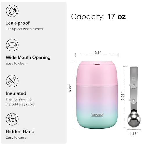 JOOPETALK 17 oz Insulated Lunch Containers Hot Food Jar, Wide Mouth Lunch Thermo for Kids Adults, Vacuum Stainless Steel Lunch Box With Handle Folding Spoon for School, Office (Blue-Pink) - Image 4