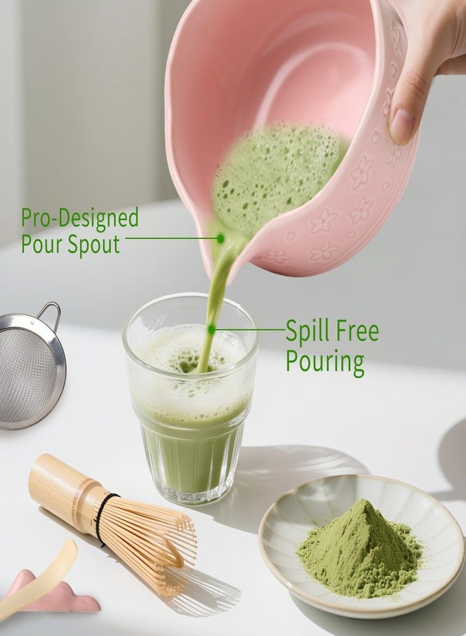 MLYLM Matcha Whisk Set, Japanese Ceramic Matcha Bowl with Spout, Bamboo Whisk, Sifter, Scoop, Holder, Tea Cloth, 7-Piece Ceremonial Matcha Kit, Gift for Tea Lovers (pink) - Image 4
