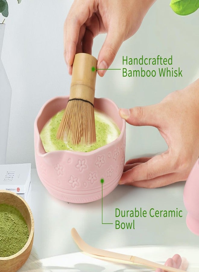 MLYLM Matcha Whisk Set, Japanese Ceramic Matcha Bowl with Spout, Bamboo Whisk, Sifter, Scoop, Holder, Tea Cloth, 7-Piece Ceremonial Matcha Kit, Gift for Tea Lovers (pink) - Image 3