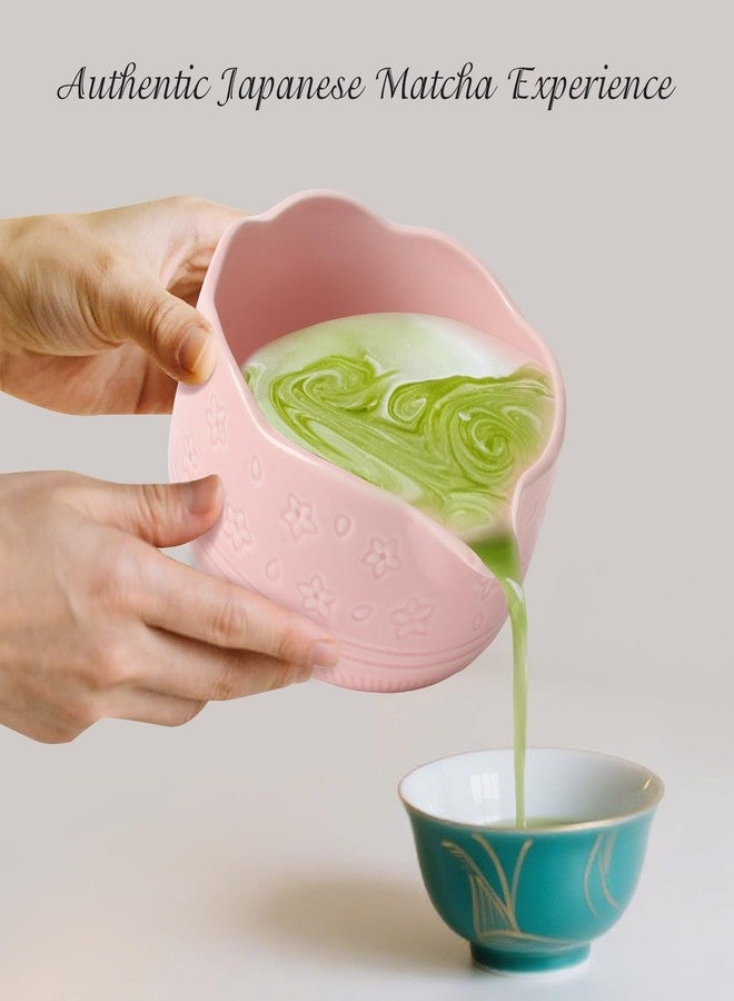 MLYLM Matcha Whisk Set, Japanese Ceramic Matcha Bowl with Spout, Bamboo Whisk, Sifter, Scoop, Holder, Tea Cloth, 7-Piece Ceremonial Matcha Kit, Gift for Tea Lovers (pink) - Image 2