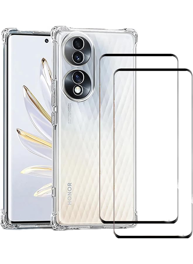 إيروريكس 1 قطعة بالإضافة إلى قطعتين متوافقتين مع هواوي هونور 90 جراب وواقي شاشة شفاف وغطاء شفاف من الزجاج المقوى ممتص للصدمات ومضاد للخدش لهاتف هونور 90 شفاف - Image 1