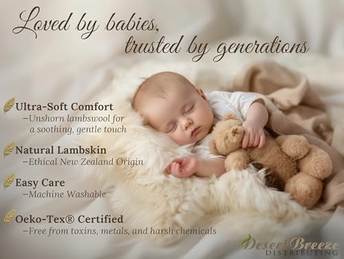 Desert Breeze Distributing Real New Zealand Lambskin Baby Rug | LRG 2x3 feet | Soft & Gentle Unshorn Baby Sheepskin Rug for Crib, Nursery & Travel | Natural Length Lambswool, Silky Soft, Ethically Sourced, Oeko-Tex Certified - Image 4