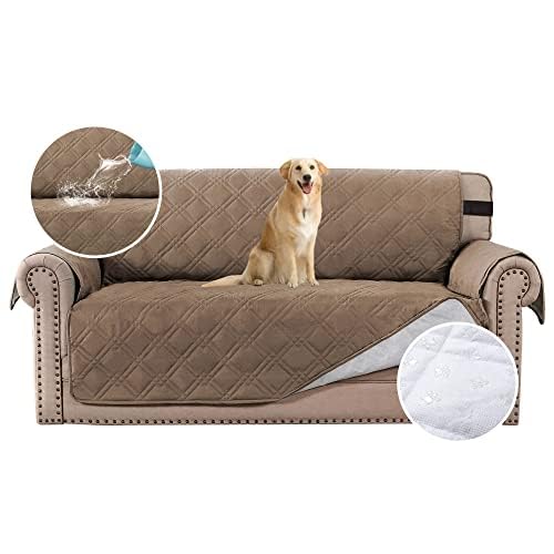H.VERSAILTEX HVERSAILTEX 100 Waterproof Sofa Slipcover Washable Loveseat Cover for 2 Cushion Cover NonSlip Furniture Protector with Puppy Paw Silicone Backing Couch Cover for Pets Dogs Loveseat Brown 