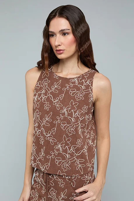 أر أند بي Embroidered Sleeveless Top