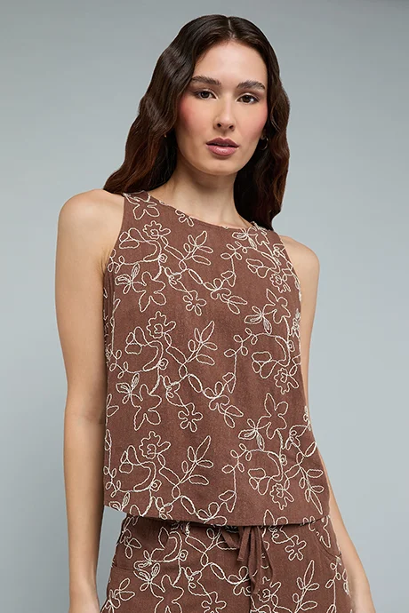 أر أند بي Embroidered Sleeveless Top