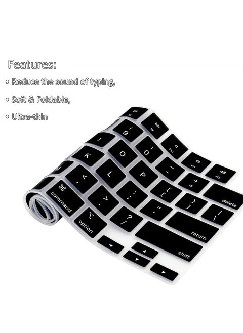 Keyboard Cover Skin Compatible for MacBook Air 15.3" M2 A2941/M3 A3114/M4 A3241, MacBook Air 13.6 M4 A3240/A2681 M2/M3 A3113, MacBook Pro 14 A3112/A3185/A3401/A2442/A2779/A2992/A2918 M1 M2 Pro/Max M3 M4 & MacBook Pro 16 A3403 A3186 A2991 A2485 A2780,Black