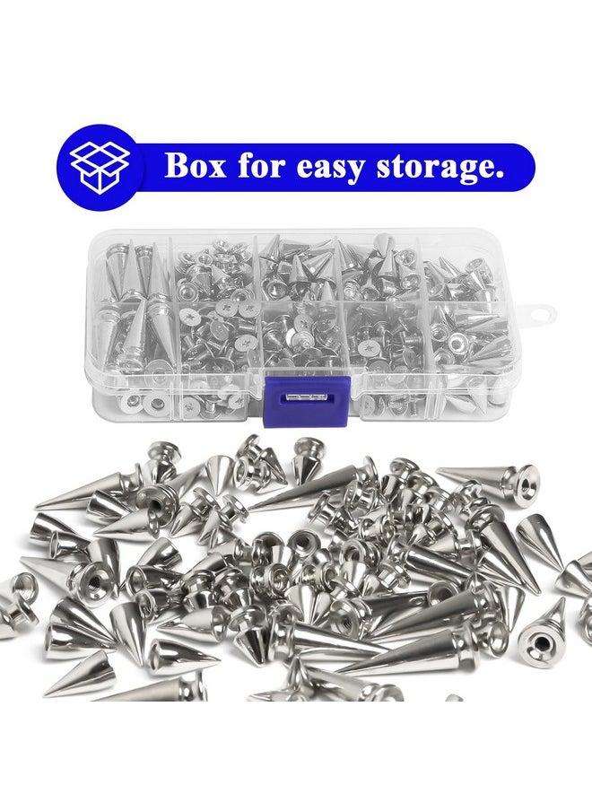 Hapy Shop - 200 Sets Cone Spikes And Studs Silver Screwback Studs Rivets Metal Tree Spikes Studs Punk Spikes For Leather Craft Clothing Shoes Accessories Diy Craft Decoration,Multiple Sizes In A Box - Image 1